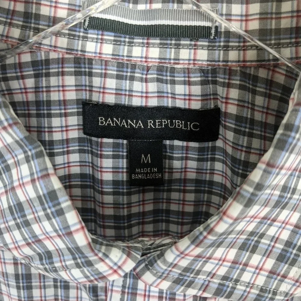 Banana Republic Men's Plaid Pearl Snap Button Down Shirt Medium